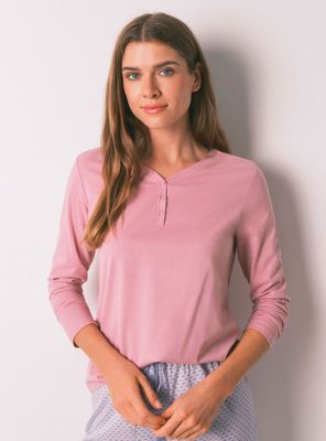 Camiseta Manga Larga Algodón Perchado Rosa