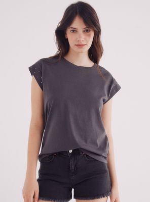 Polera Mangas Tachas Cristal