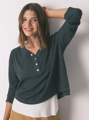 Camiseta Manga Larga con Textura Waffle