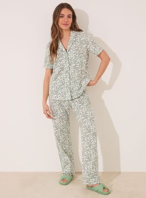 Pijama Camisero Largo Algodón Flores