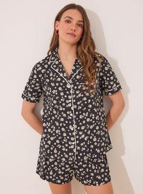 Pijama Camisero Corto Algodón Flores