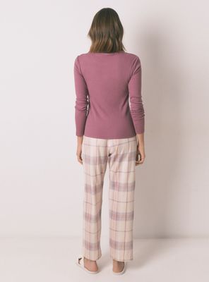 Imagen 2 del producto Pijama Largo Algodón Estampado Cuadros Rosa