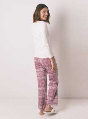 Imagen 2 del producto Pijama Largo Algodón Estampado Flores Marfil