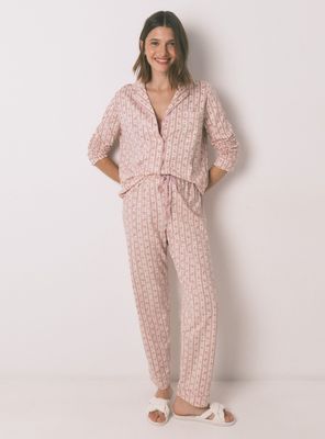 Imagen 1 del producto Pijama Camisero Largo Flores Rosa Algodón