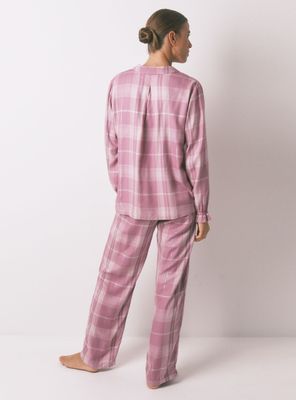 Imagen 2 del producto Pijama Camisero Largo Viscosa Cuadros Rosa