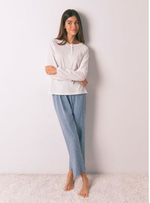 Pijama Largo Algodón Pantalón Flores