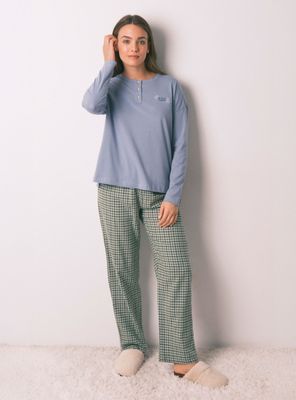 Pijama Largo Algodón Pantalón Cuadros