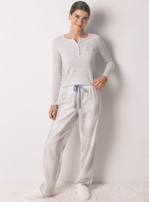 Pijama Largo Cuadros Efecto Brillo Gris