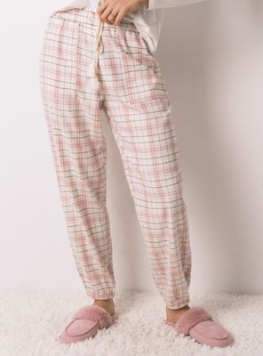 Pantalón Largo Franela Rosa Print Cuadros