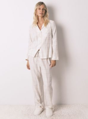 Pijama Camisero Franela Algodón Print Cuadros