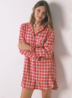 Camisón Corto Snoopy Algodón Estampado Cuadros