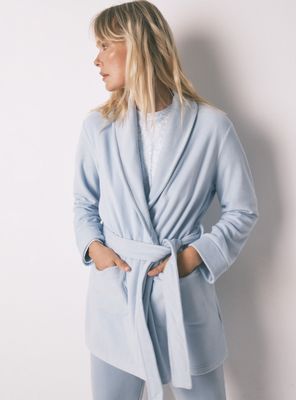 Bata Midi Terciopelo Azul Brillos