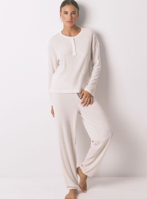 Pijama Largo Textura Waffle Marfil