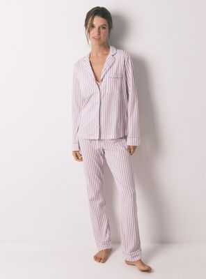 Pijama Camisero Largo Algodón Rayas Lilas