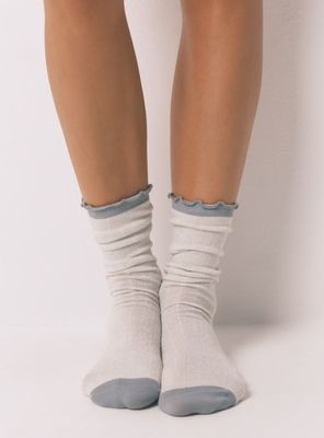 Calcetín Largo Canalé Ecru Tostado