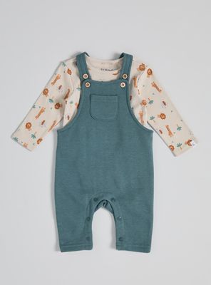 Imagen 1 del producto Conjunto Jardinera Lisa y Body Estampado Selva