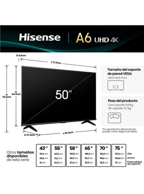 Imagen 2 del producto LED Smart TV 50'' 4K UHD 50A6N + Soundbar HS2100