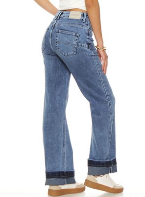 Imagen 2 del producto Jeans Recto Tiro Alto Pretina Push Up Roll Up