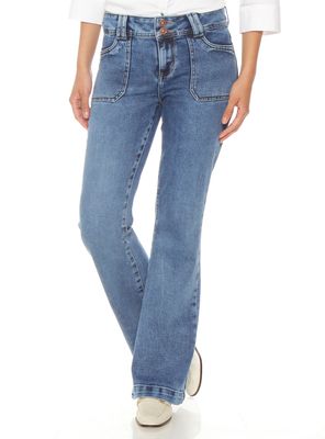 Jeans Cargo Flare Tiro Alto Pretina Media 2 Botones