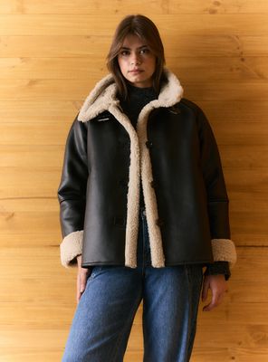 Imagen 1 del producto Chaqueta Bonded Cuello Alto Efecto Cuero Interior Borrego