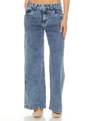 Jeans Wide Leg Tiro Alto Costadillos Pretina Básica 1 Botón