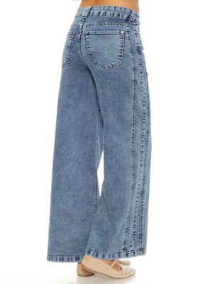 Imagen 2 del producto Jeans Wide Leg Tiro Alto Costadillos Pretina Básica 1 Botón