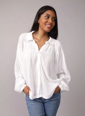 Blusa Ae con Lazo Mangas Abombadas y Cuello