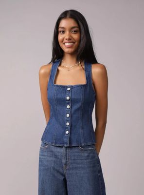 Blusa Ae con Lazo en el Frente Mangas Abombadas y Cuello