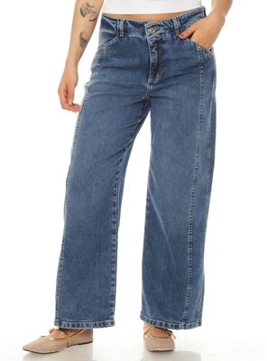 Jeans Crop Tiro Alto Pretina Interna 1 Botón Lazo Denim