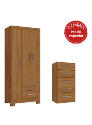 Imagen 2 del producto Combo Clóset de 3 Puertas 2 Cajones + Cómoda de 5 Cajones Canela
