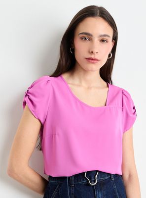 Blusa Lisa con Manga Botón Color