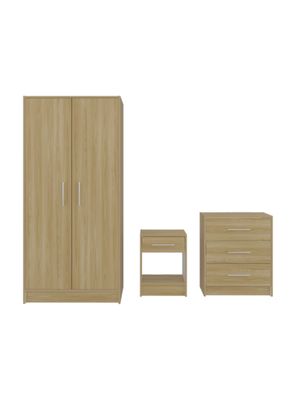 Combo Clóset 2 Puertas + Cómoda + Velador Fresno Europeo Blanco