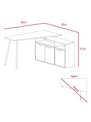 Imagen 2 del producto Escritorio En L 3 Puertas Singapur 72.5x130x120 cm Duna y Blanco