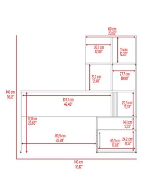 Imagen 2 del producto Escritorio Biblioteca 1 Puerta Vance 140x140x50 cm Blanco y Fresno