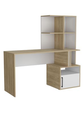 Escritorio Biblioteca 1 Puerta Vance 140x140x50 cm Blanco y Fresno