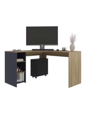 Imagen 1 del producto Escritorio En L Baggio Fresno y Kronos Azul 76.5x130x130 cm