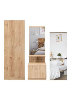 Set Clóset 2 Puertas + Velador + Zapatero Multifuncional Dreams Rovere Y Blanco