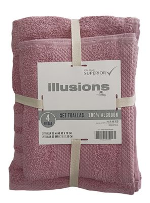 Set de 4 Toallas Rosadas Algodón