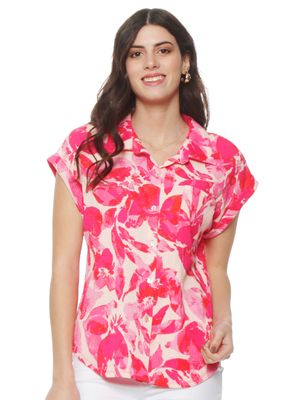 Blusa Estampada Abotonada Delantero con Bolsillo