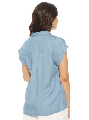 Imagen 2 del producto Blusa con Cuello Camisero y Bolsillo Frontal