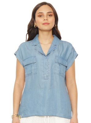 Blusa con Cuello Camisero y Bolsillo Frontal