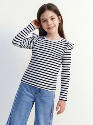 Imagen 1 del producto Polera Tela Acanalada Rayas con Vuelos en Hombros