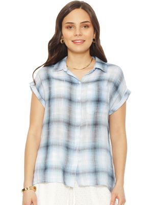 Blusa sin Manga Escoces Abotonada en Delantero y Bolsillo