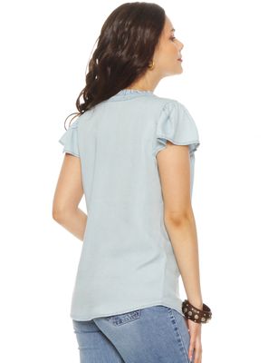 Imagen 2 del producto Blusa Manga Corta Lyocell Cuello Mau Ruchas con Botones