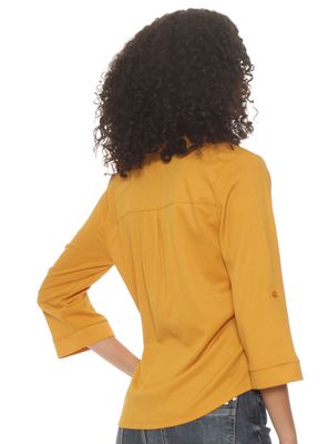 Imagen 2 del producto Blusa Manga 3/4 Sólida Escote V Abotonada en el Delantero