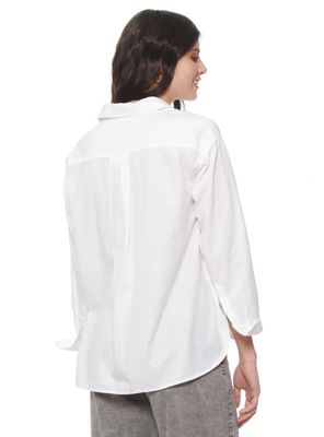 Imagen 2 del producto Blusa Manga Larga Lino Sólido Abotonada en Delantero y Bolsillo