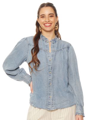 Blusa Manga Larga Lyocell Abotonada en Delantero