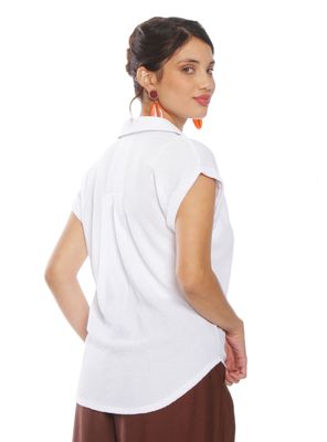 Imagen 2 del producto Blusa Sólida Abotonada en Delantero con Bolsillo