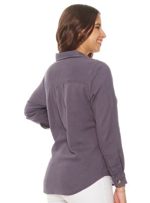 Imagen 2 del producto Blusa Sólida Abotonada en el Delantero con Bolsillo