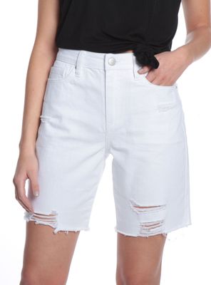 Bermuda Denim Tiro Alto Basta Desflecada Pretina Básica